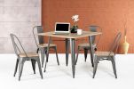 30" Grey Steel And Wood Square Dining Table