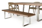 30" Walnut Wood  Veneer  Leather  And Steel Dining Set