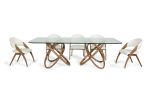 94" Clear And Natural Glass And Solid Wood Pedestal Base Dining Table