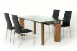 30" Glass  Wood  And Aluminum Extendable Dining Table