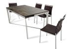 80" Clear And Silver Solid Wood And Stainless Steel Trestle Base Dining Table