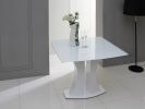 30" White Glass  Mdf  And Steel Extendable Dining Table