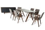 30" Walnut Wood  Veneer  Mdf  And Glass Dining Set