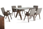 30" Walnut Wood  Veneer  Mdf  And Glass Dining Set