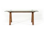 30" Walnut Wood And Glass Dining Table