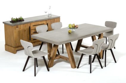 30" Concrete And Solid Acacia Wood Dining Table