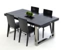 30" Black Crocodile Lacquer Mdf Dining Table With Stainless Steel Legs