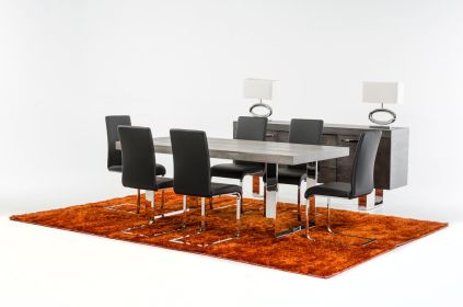 30" Grey Brush Veneer And Stainless Steel Dining Table