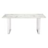 71" White And Silver Marble And Steel Sled Base Dining Table