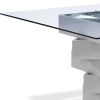 59" Clear And Gray Square Glass And Solid Wood Pedestal Base Dining Table