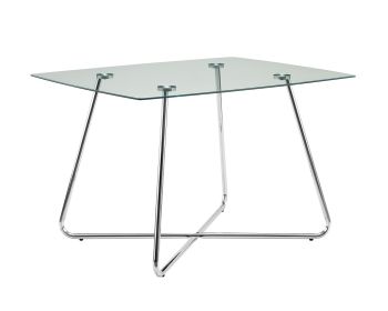 40" Clear And Silver Glass And Metal Pedestal Base Dining Table