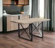 60" Taupe And Black Metal Sled Base Dining Table