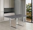 59" Taupe And Silver Metal Sled Base Dining Table