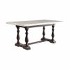 38" White And Gray Marble And Solid Wood Trestle Base Dining Table