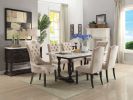 38" White And Gray Marble And Solid Wood Trestle Base Dining Table