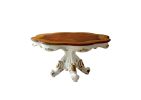 62" Brown And White Oval Solid Wood Pedestal Base Dining Table