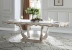 44" Off White Solid Wood Pedestal Base Dining Table