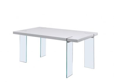 66" X 38" X 30" White High Gloss  Clear Glass Dining Table