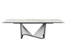 71" White and Black Stone and Iron Self-Storing Leaf Dining Table