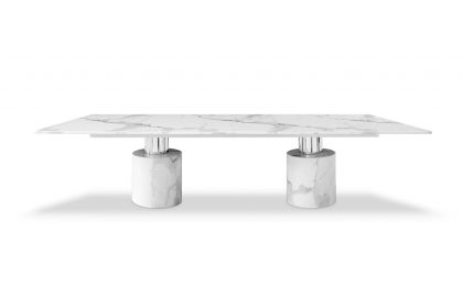 120" White Marble Double Pedestal Base Dining Table