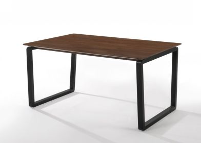 59" Dark Brown And Black Solid Wood Sled Base Dining Table