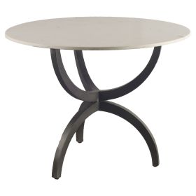 40" Off White And Black Rounded Marble And Metal Three Leg Base Dining Table