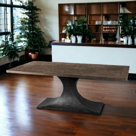 79" Brown And Black Solid Wood And Metal Pedestal Base Dining Table