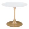 35" White And Gold Rounded Steel Pedestal Base Dining Table