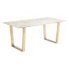 71" White And Gold Faux Marble And Steel Sled Base Dining Table