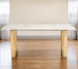 71" White And Gold Faux Marble And Steel Sled Base Dining Table