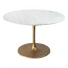 47" White And Gold Rounded Steel Pedestal Base Dining Table